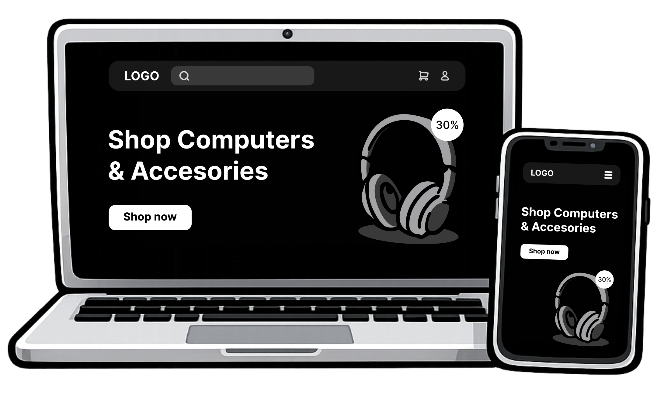 Ilustración de un sitio web simple y personalizado con su version móvile